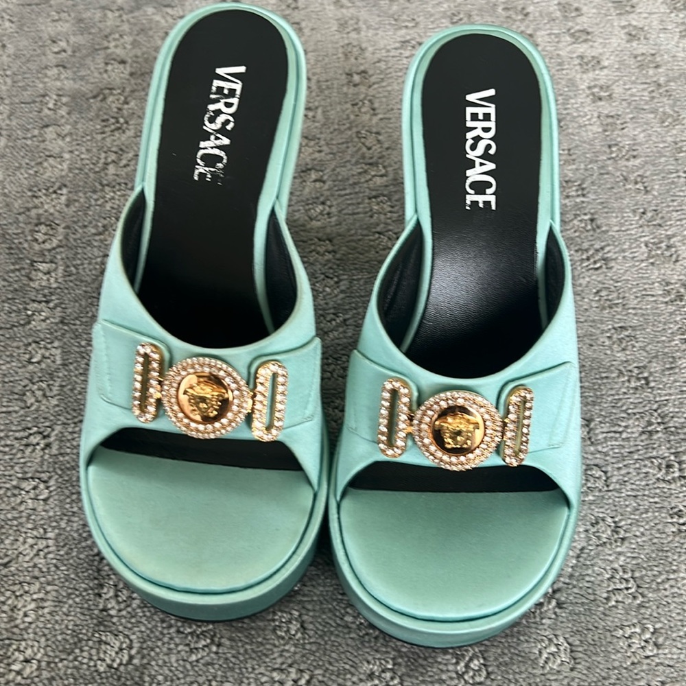 Versace Medusa satin mules. Size 7.5.